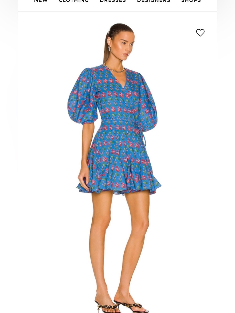 RHODE claudine blue floral wrap midi dress with puff sleeves - Picture 3 of 11